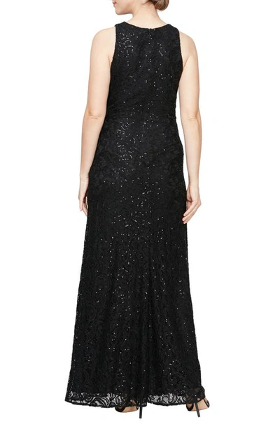 Alex Evenings Sequin Lace Cascading Ruffle Gown In Black