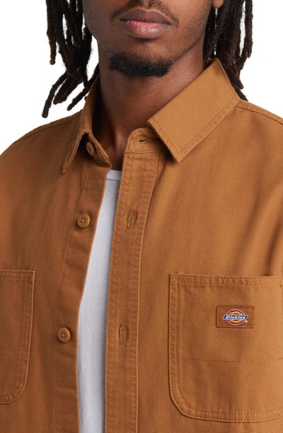 Shop Dickies Duck Cotton Canvas Button-up Shirt In Stonewashed Brown Duck