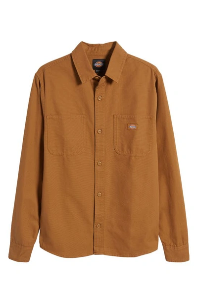 Shop Dickies Duck Cotton Canvas Button-up Shirt In Stonewashed Brown Duck