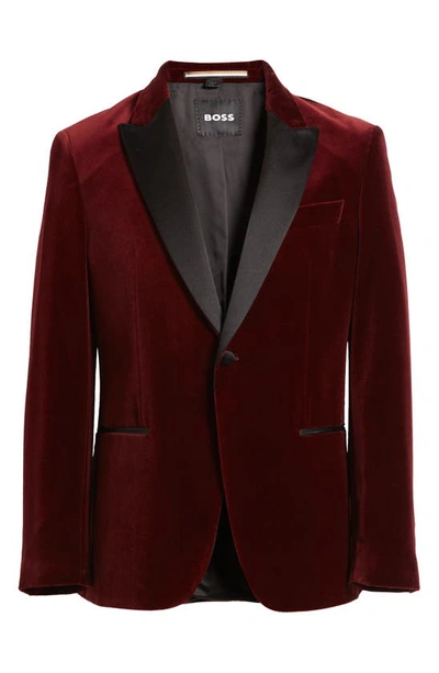 Shop Hugo Boss Hutson Silk Blend Velvet Dinner Jacket In Dark Red