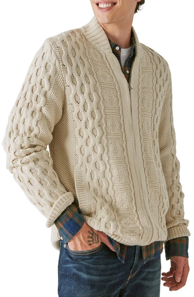 Lucky Brand Cable Stitch Cotton Blend Zip-up Cardigan In Cream