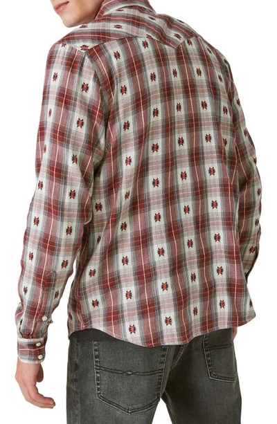 Shop Lucky Brand Plaid Dobby Western Snap-up Shirt In Red Dobby Plaid
