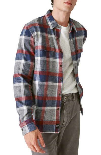 Shop Lucky Brand Plaid Flannel Button-up Shirt In Grey/ Red/ Blue