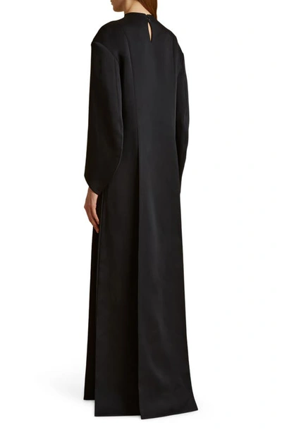 Shop Khaite Clete Long Sleeve Crepe Satin Maxi Dress In Black