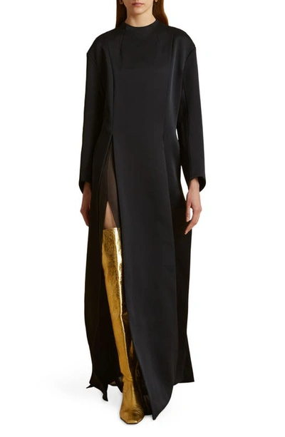 Shop Khaite Clete Long Sleeve Crepe Satin Maxi Dress In Black
