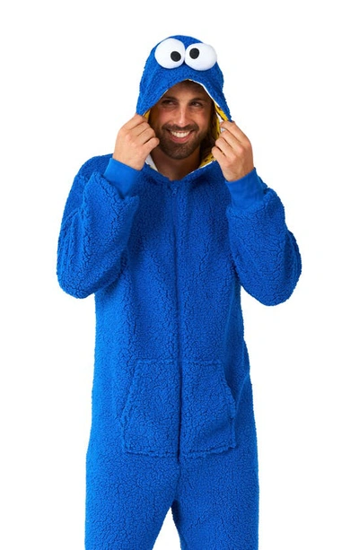 Opposuits Sesame Street® Cookie Monster Hooded Long Sleeve Fleece Jumpsuit In Blue