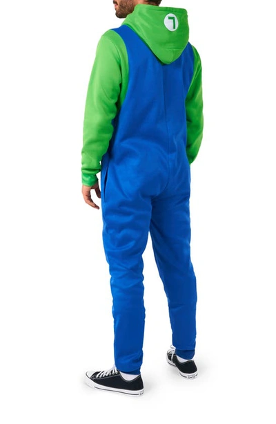 Opposuits Super Mario™ Luigi Hooded Long Sleeve Fleece Jumpsuit In Blue