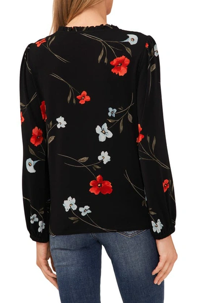 Cece Poppy Print Top In Rich Black
