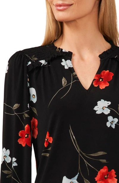Cece Poppy Print Top In Rich Black