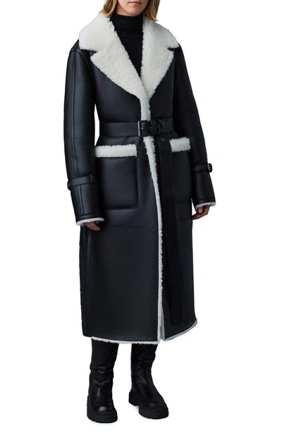 Shop Mackage Belted Water Repellent Genuine Shearling & Quilted Down Coat In Black