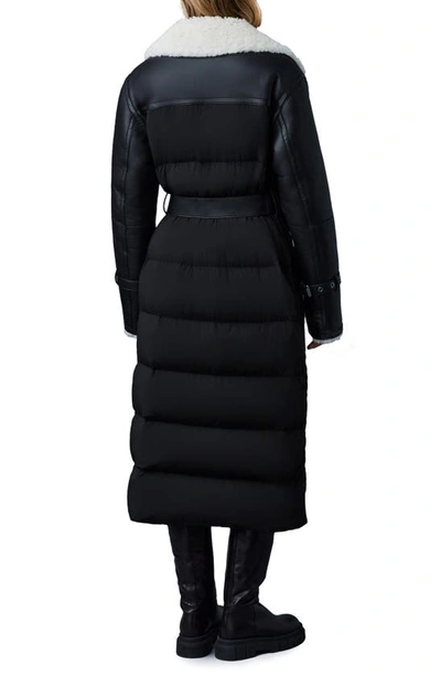 Mackage Sabreen Mixed Media Medium-down Trench Coat With Shearling Lining In Black