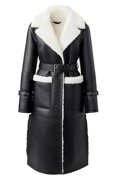 Mackage Sabreen Mixed Media Medium-down Trench Coat With Shearling Lining In Black