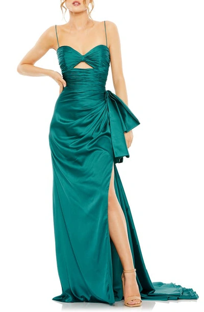 Shop Mac Duggal Cutout Side Bow Gown In Teal