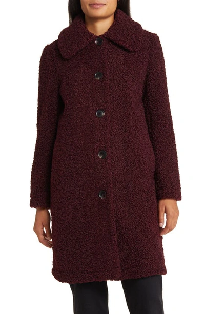 Shop Sam Edelman Longline Teddy Fleece Coat In Burgundy