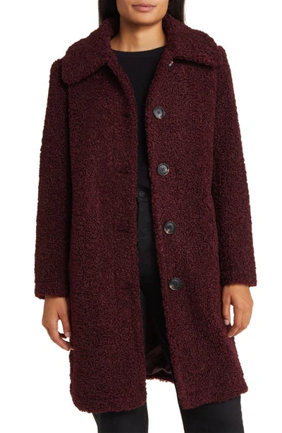Shop Sam Edelman Longline Teddy Fleece Coat In Burgundy