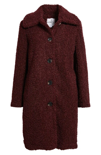 Shop Sam Edelman Longline Teddy Fleece Coat In Burgundy