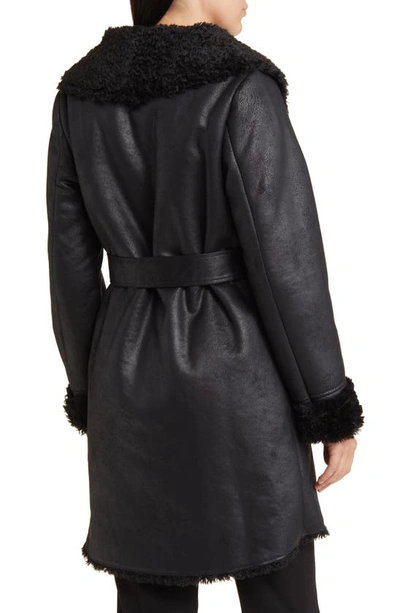 Shop Via Spiga Belted Faux Shearling Coat In Black