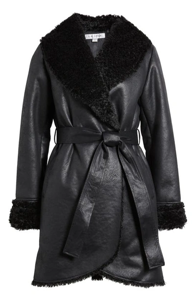 Shop Via Spiga Belted Faux Shearling Coat In Black