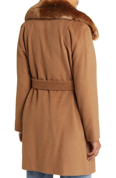 Shop Via Spiga Belted Wool Blend Wrap Coat With Faux Fur Collar In Camel