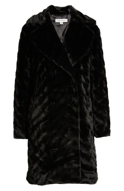 Shop Via Spiga Double Breasted Faux Fur Coat In Black