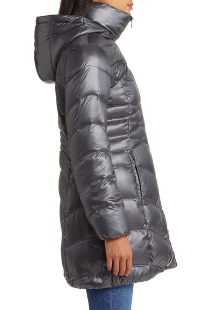 Shop Via Spiga Quilted Puffer Jacket With Removable Hood In Steel