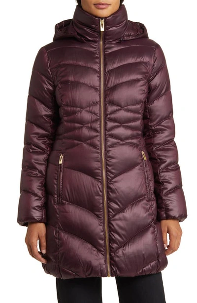 Shop Via Spiga Quilted Puffer Jacket With Removable Hood In Burgundy