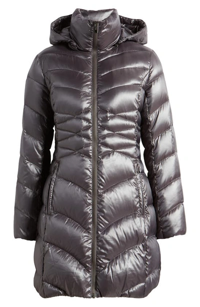 Shop Via Spiga Quilted Puffer Jacket With Removable Hood In Steel