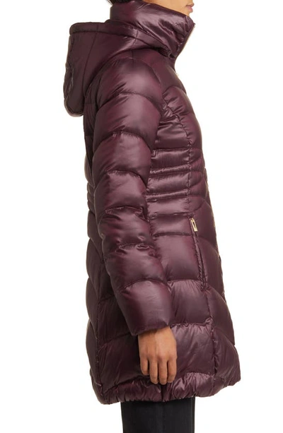 Shop Via Spiga Quilted Puffer Jacket With Removable Hood In Burgundy