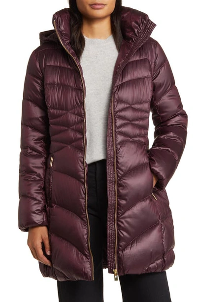 Shop Via Spiga Quilted Puffer Jacket With Removable Hood In Burgundy