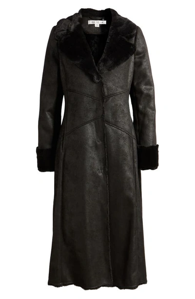 Shop Via Spiga Longline Faux Shearling Coat In Black