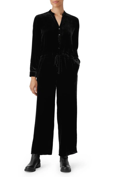Shop Eileen Fisher Long Sleeve Velvet Jumpsuit In Black