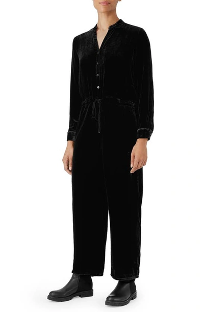 Shop Eileen Fisher Long Sleeve Velvet Jumpsuit In Black