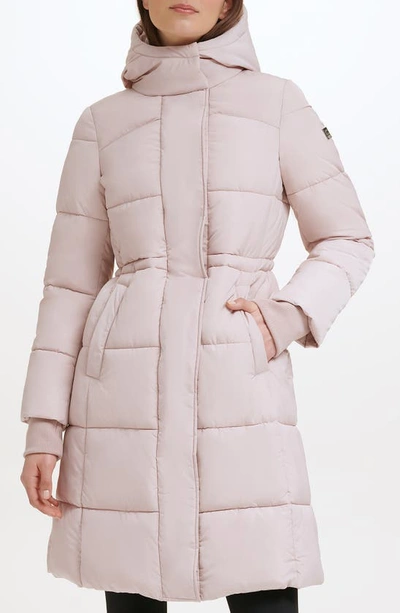 Kenneth Cole New York Memory 3/4 Length Puffer Jacket In Rose Dust