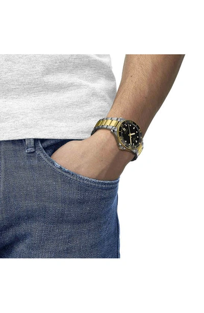 Tissot Men's Swiss Seastar 1000 Two-tone Stainless Steel Bracelet Watch 40mm In Black