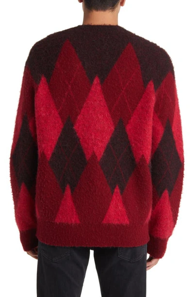 Shop Allsaints Harley Oversize Argyle Wool Blend Crewneck Sweater In Red