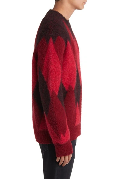 Shop Allsaints Harley Oversize Argyle Wool Blend Crewneck Sweater In Red