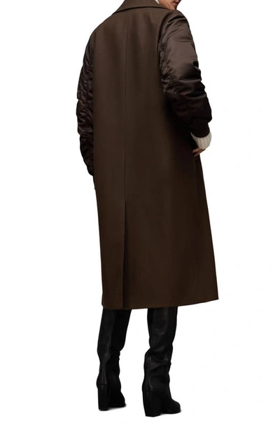 Shop Allsaints Paulah Wool Blend Longline Coat In Chocolate Brown