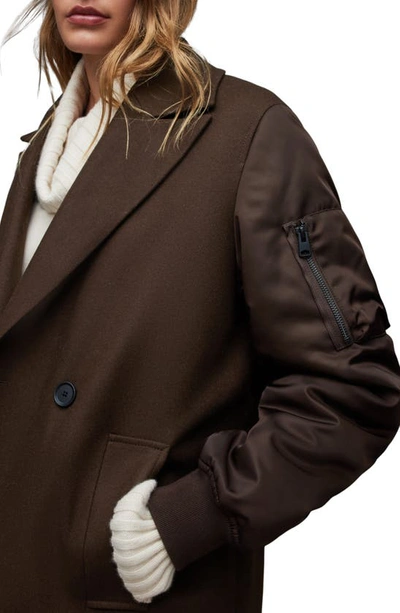 Allsaints Paulah Mixed Media Coat In Chocolate Brown
