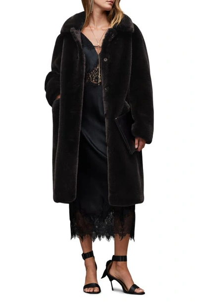 Shop Allsaints Sora Faux Fur Coat In Black