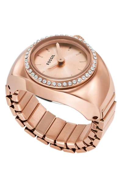 Shop Fossil Glitz Crystal Ring Watch, 15mm In Rose Gold
