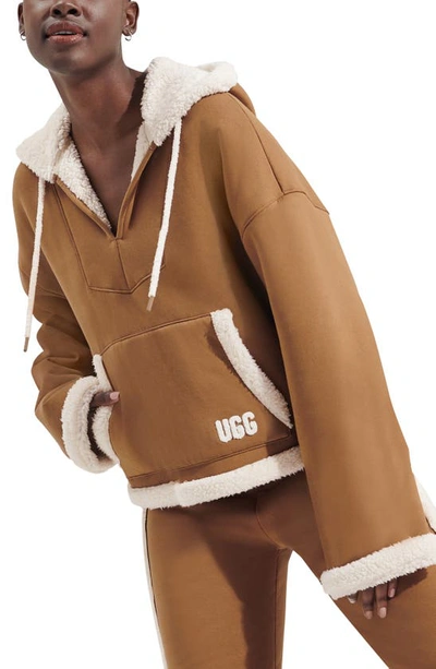 Shop Ugg Sharonn Bonded Fleece Hoodie In Chestnut