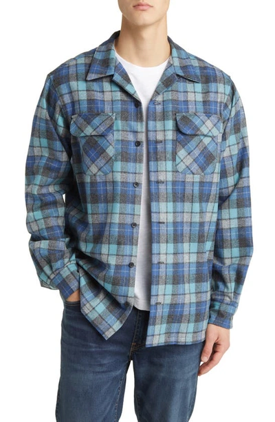 Pendleton Board Plaid Virgin Wool Flannel Button-up Shirt In Blue Original Surf Plaid