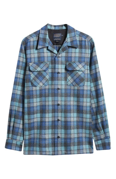 Pendleton Board Plaid Virgin Wool Flannel Button-up Shirt In Blue Original Surf Plaid