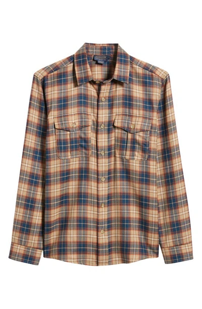 Shop Pendleton Harrison Merino Wool Button-up Shirt In Blue/ Tan Mix Plaid