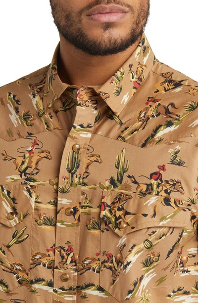 Shop Pendleton Laramie Cowboy Print Short Sleeve Cotton Button-up Shirt In Desert Rider