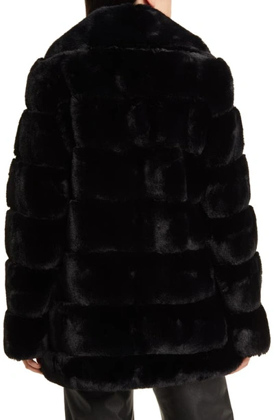 Shop Bcbgmaxazria Notched Lapel Faux Fur Jacket In Black