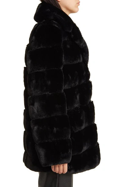 Shop Bcbgmaxazria Notched Lapel Faux Fur Jacket In Black