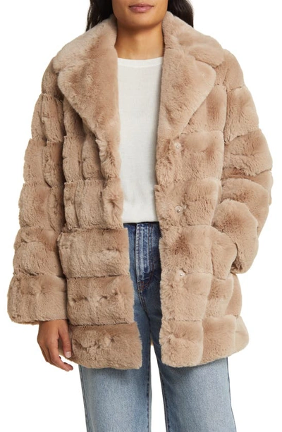 Shop Bcbgmaxazria Notched Lapel Faux Fur Jacket In Hazelnut