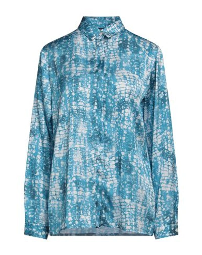 Shop Cavalli Class Woman Shirt Azure Size Xl Viscose In Blue