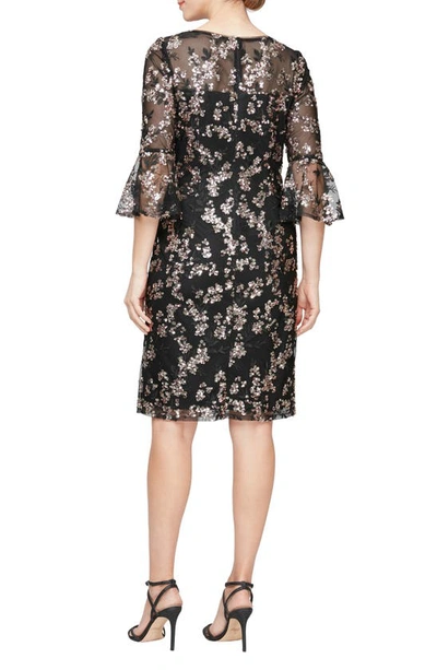 Shop Alex Evenings Floral Embroidered Sequin Sheath Dress In Black/ Copper